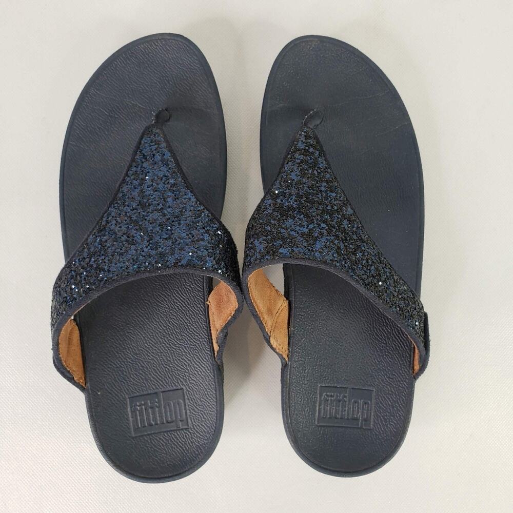 FitFlop Lulu Thong Sandals Women's Size 7 Blue Glitter Slip On Comfort Shoes - Picture 4 of 9